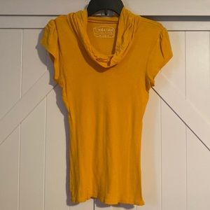 Short Sleeve Mustard Cowl Neck Sweater